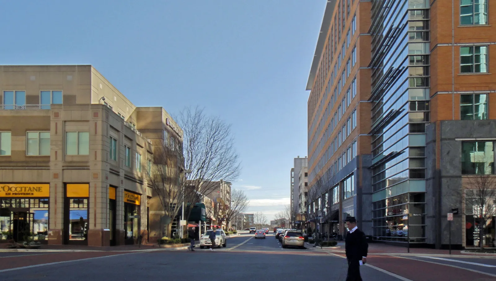 Market Street at Fountain Square in Reston Town Center, lined with restaurants and shops