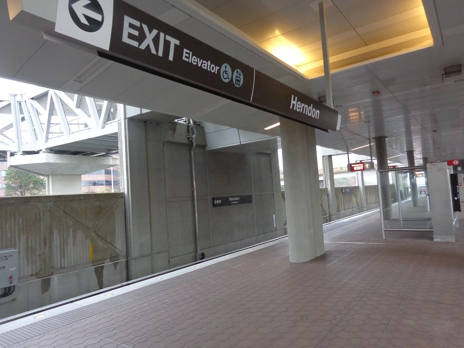 The platform at Herndon station on the Silver Line, in the middle of the Dulles Toll Road at the west end of the Reston plan area